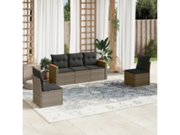 Vidaxl 5 Pcs Conjunto Sofás De Jardim C/ Almofadões Vime Pe Cinzento