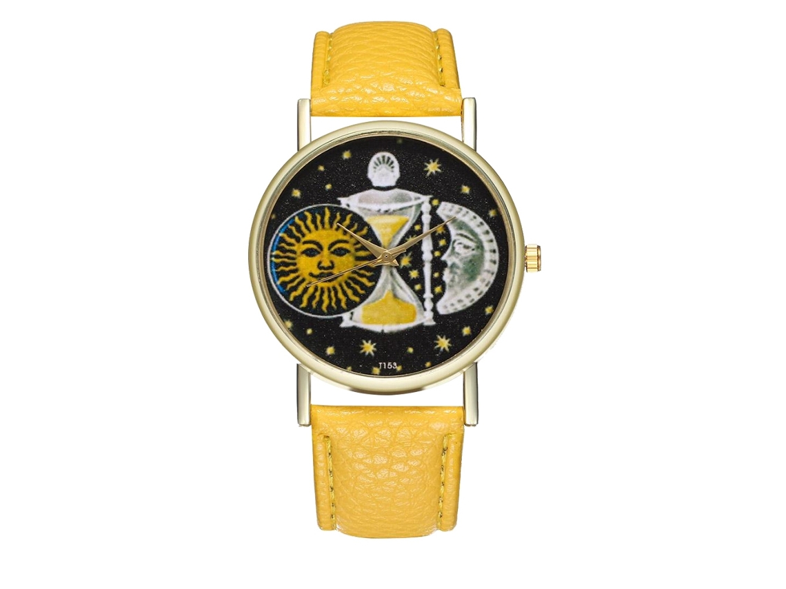 Reloj De Pulsera Unisex De Cuero Fashionable Para Hombre Y Mujer De Cuarzo (amarillo)