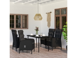 Vidaxl 5 Pcs Conjunto De Jantar P/ Jardim C/ Almofadões Preto