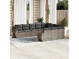 Vidaxl 10 Pcs Conjunto Sofás De Jardim C/ Almofadões Vime Pe Cinzento