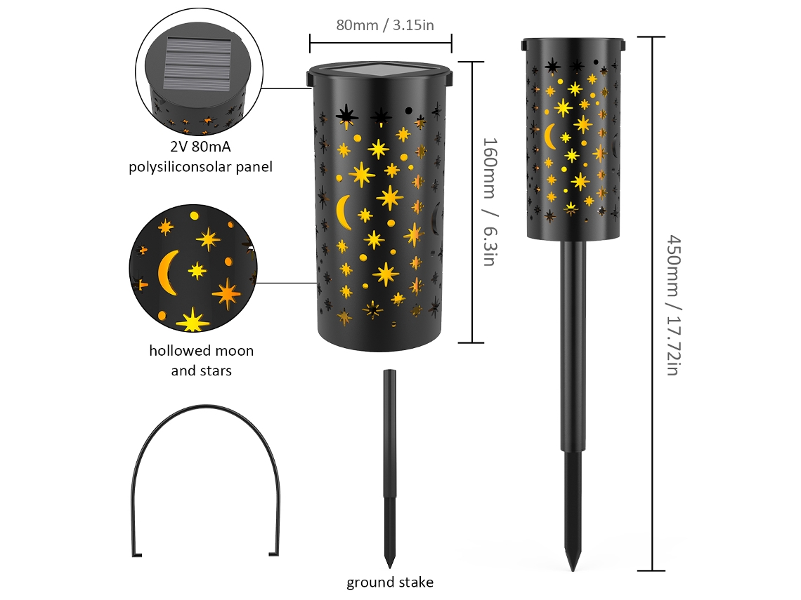 Lâmpadas Solares Jardim Tomshine 6 Pack Led Estaca Ip44 Decoração Exterior | S/MARCA