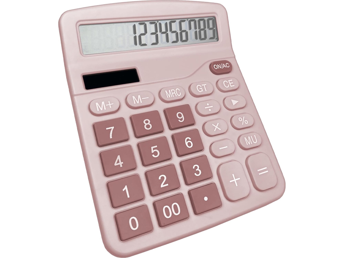 Calculadora De Mesa Rosa Com Energia Solar, Visor Lcd Grande De 12 Dígitos, Mini Calculadora Com Funções Padrão Para Casa E Escola, Botões Grandes