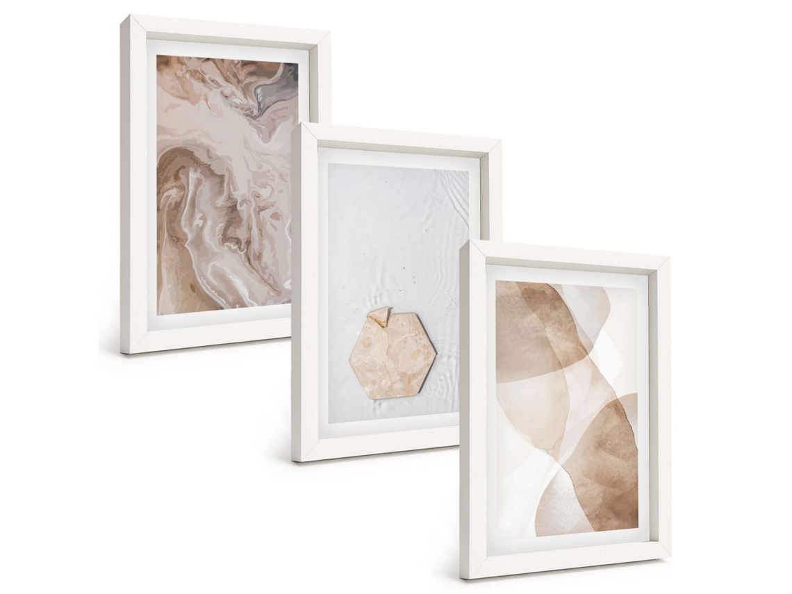 Galeria De Pinturas Na Parede Natureza Abstrata De Designer Moldura Branca Pinturas De Quarto Espelharte (3 Peças 20x30 Cm)