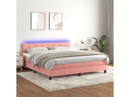 Vidaxl Cama Box Spring C/ Colchão/led 160x200 Cm Veludo Rosa