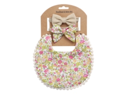 Kit Babador Reversível Em Linho E Algodão Estampado Para Bebê Com Tiara Toalha De Saliva Dp021-10