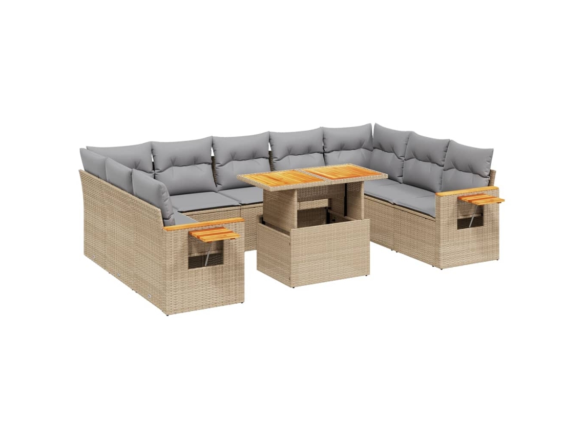 Conjunto de 11 Sofás de Jardim com Almofadões Vime Pe Bege MAISON EXCLUSIVE