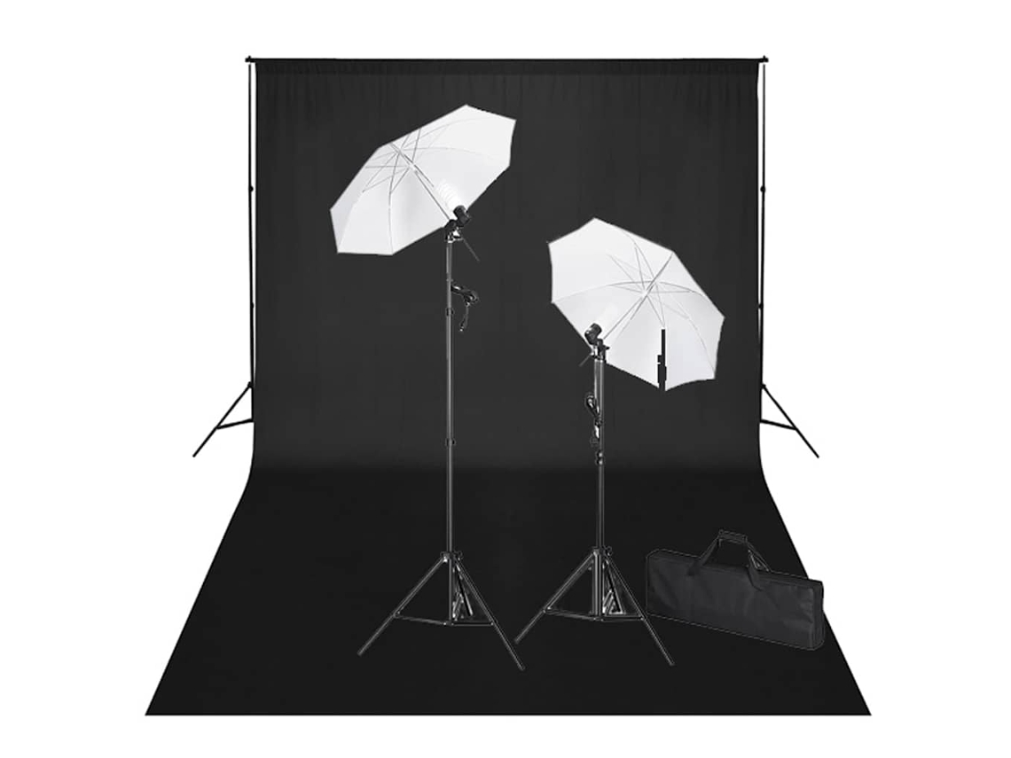 Vidaxl Kit De Estúdio Com Fundo Preto 600x300 Cm E Luzes