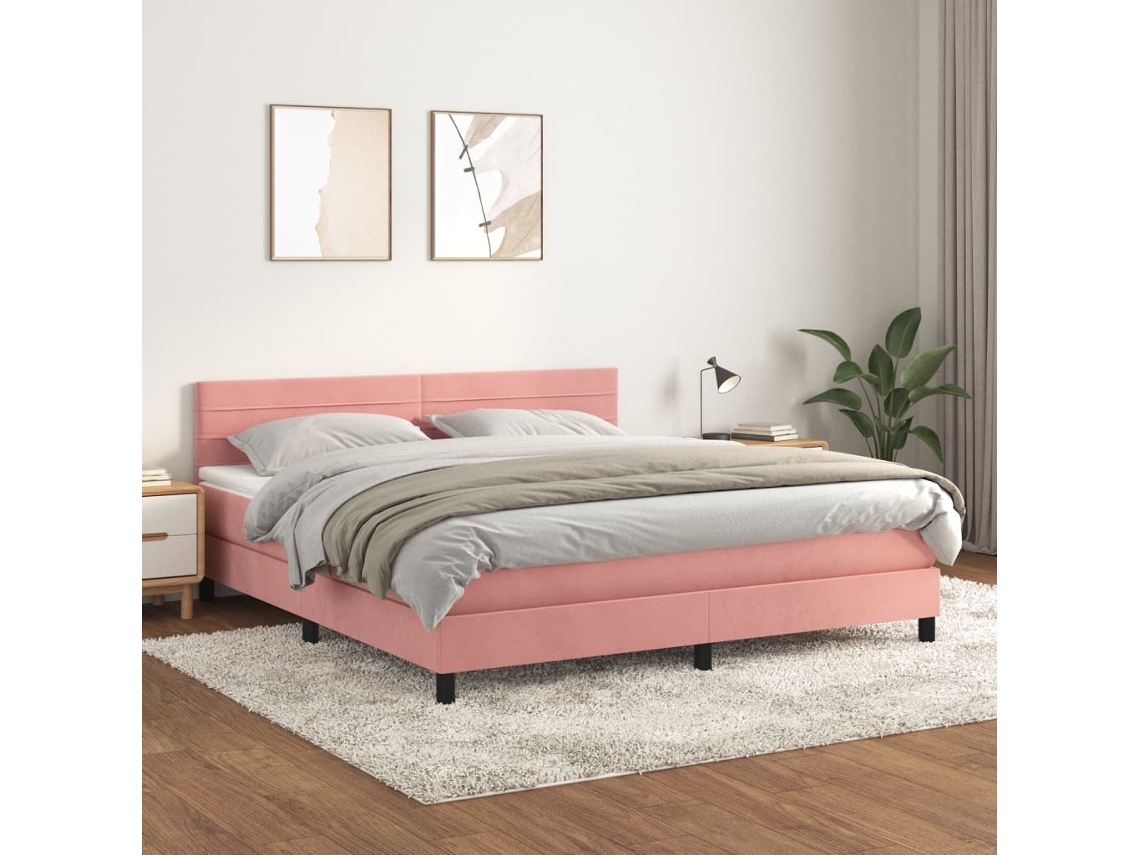 Vidaxl Cama Com Molas/colchão 160x200 Cm Veludo Rosa