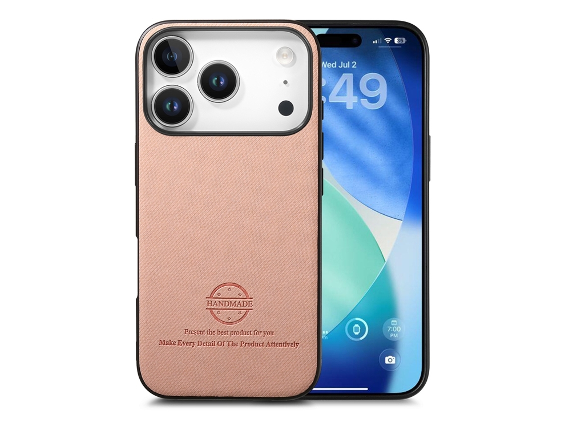 Capa Para Iphone 17 Pro Em Tecido E Couro - Rosa