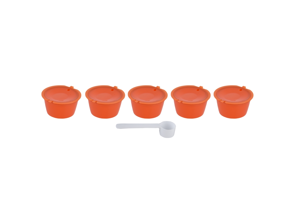 5pcs Cápsula Reutilizável Filtro 50ml com Colher para Dolce Gusto Laranja | S/MARCA