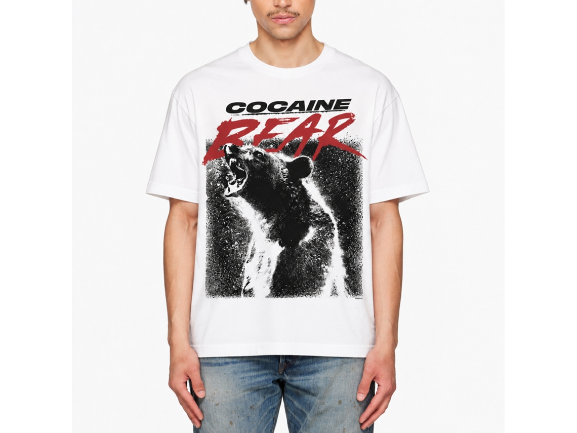 Rockinstone Cocaine Bear Poster Light White Adult T-shirt Size:s