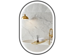 Espelho Banho C/ Luz 60x90 Oval, 3 Cores, Brilho Regulável, Antivapor, Memória, Preto