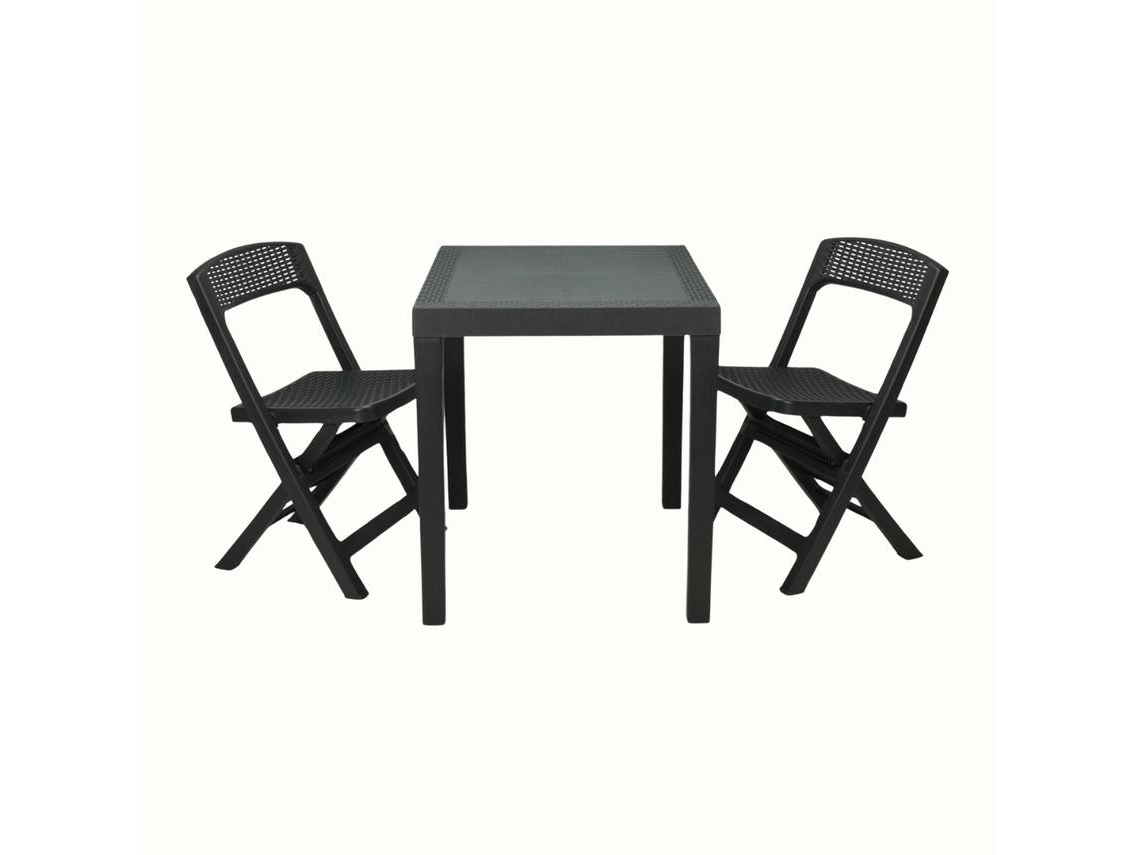Conjunto de Jardim IPAE PROGARDEN Poker Antracite (2 Cadeiras Dobráveis + 1 Mesa Retangular)