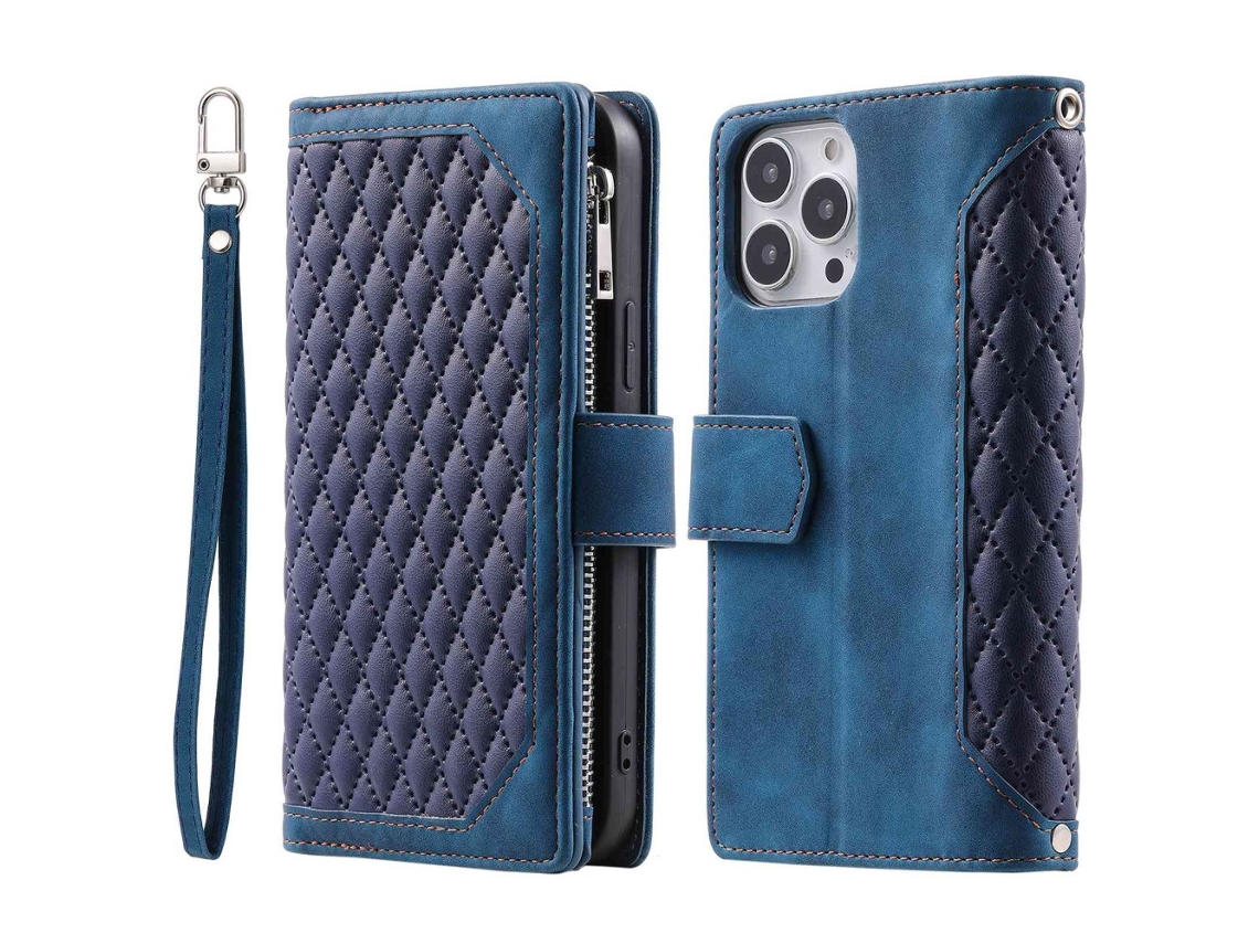 Capa Pega Inch Para Iphone 13 Pro Max Pele Sintética Azul