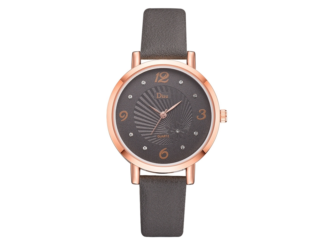Relógio de Pulso Feminino de Quartzo Simples com Pulseira de Couro Pu Cinza