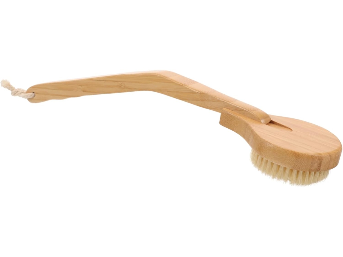 Escova Corporal De Bambu Eringogo Com Cerdas Javali, Cabo Longo E Curvo, Toque Confortável E Cordão Para Pendurar, Ideal