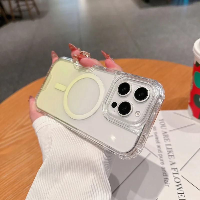Capa Transparente Degradê À Prova De Choque (amarela, Para Iphone 12 Pro Max) Com Carregamento Sem Fio Magnético.