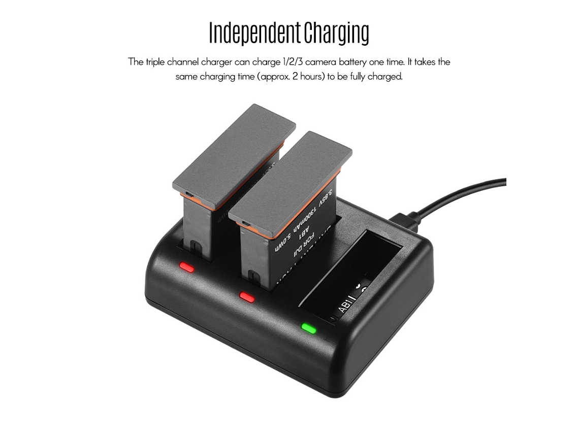 Charging Kit Triple Channel Charger With 2pcs 1300mah Rechargeable Li ion Batteries Usb Charging Cable For Dji Osmo Action Camera LAXISCREED
