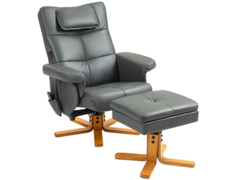 Poltrona Relax Com Função De Massagem, Hocker Com Armazenamento, Estilo Couro Sintético, Cor Cinza Escuro Panshiyuan (78x86x93cm)