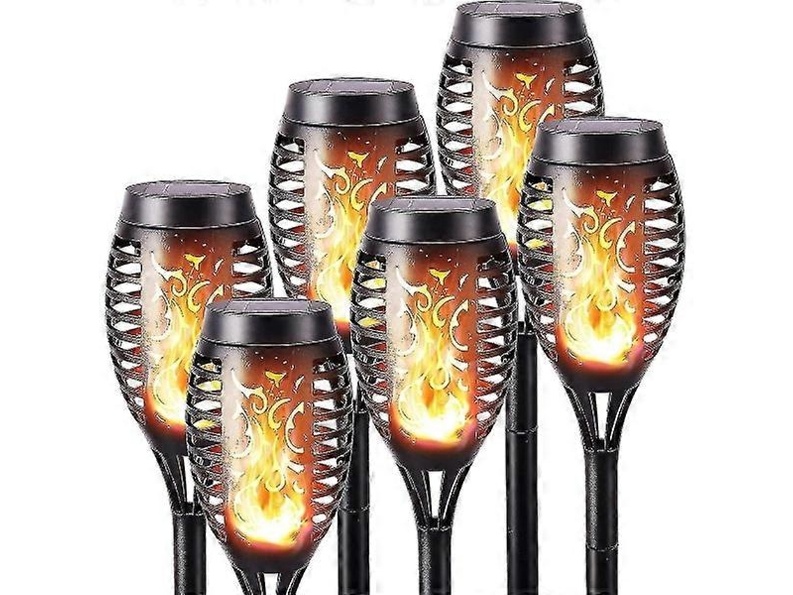 Luzes Solares para Exterior Conjunto com 6 Tochas À Prova D'água com Efeito de Chama para Decoração de Jardins, Pátios e Caminhos AQUAFORGE