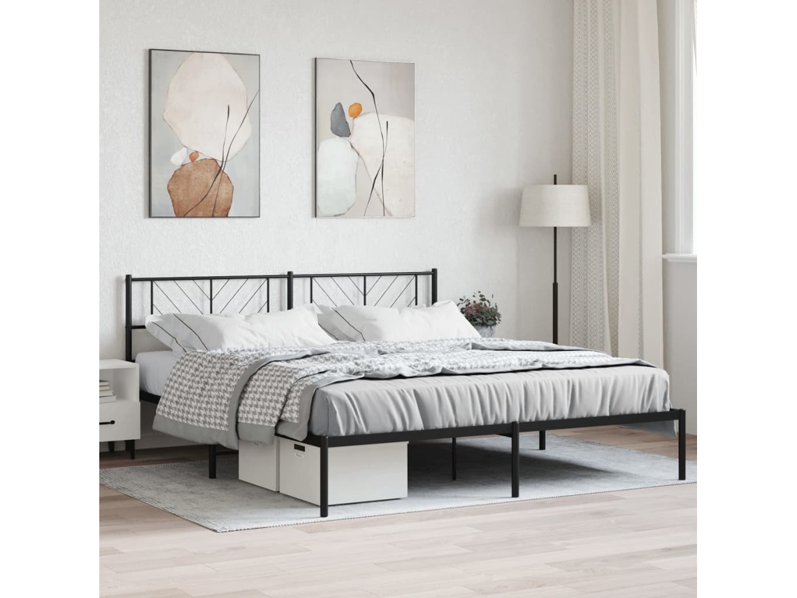 Vidaxl Estrutura De Cama Com Cabeceira 200x200 Cm Metal Preto
