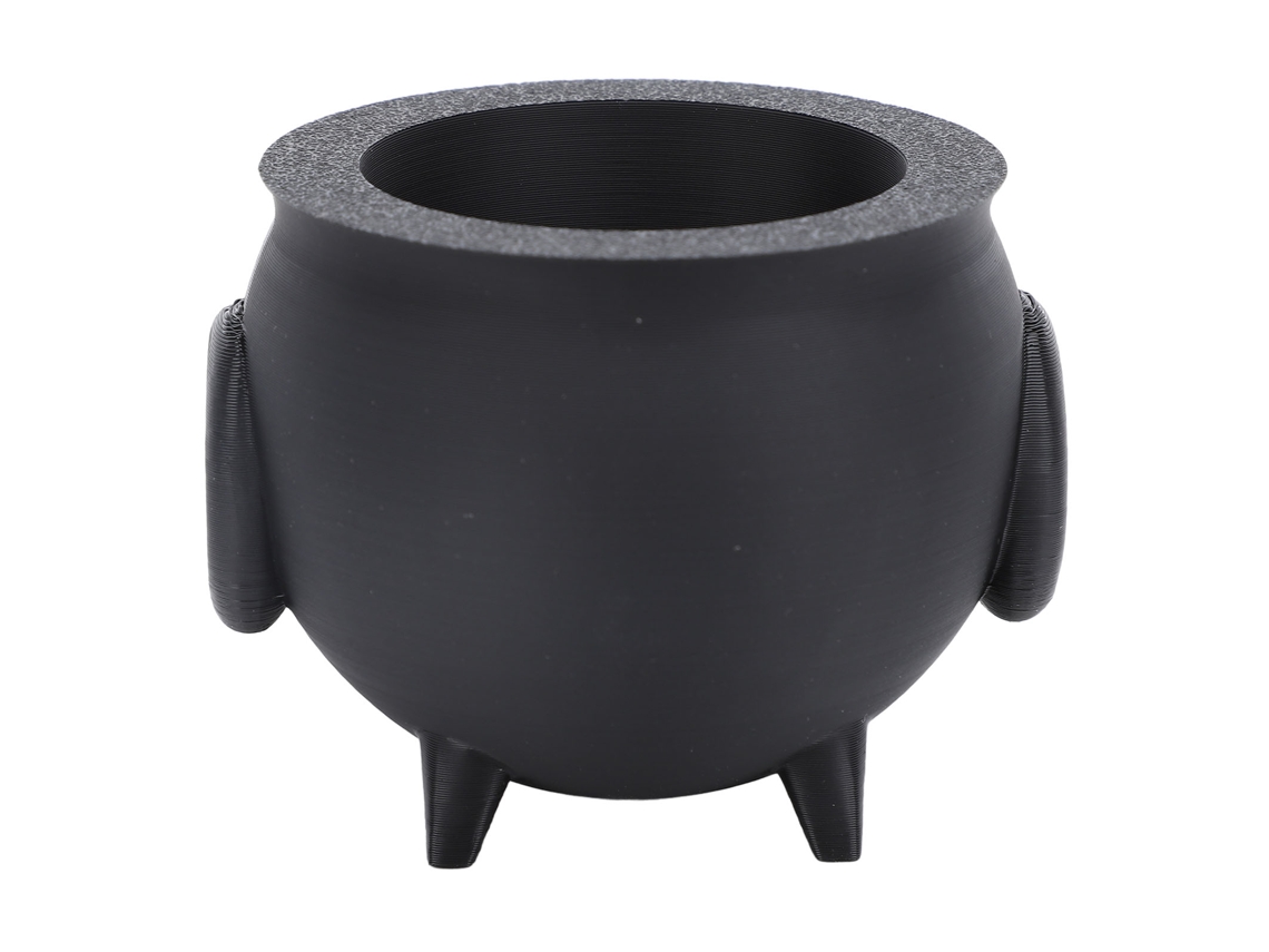 Porta-velas em formato de caldeirão, impresso em 3D, para decoração de mesa, ideal para quartos e festas.