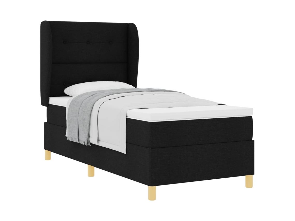 Cama De Solteiro | Camas Para Quarto | Cama Box Springs Com Colchão Cinza Escuro 90x190 Cm Preto