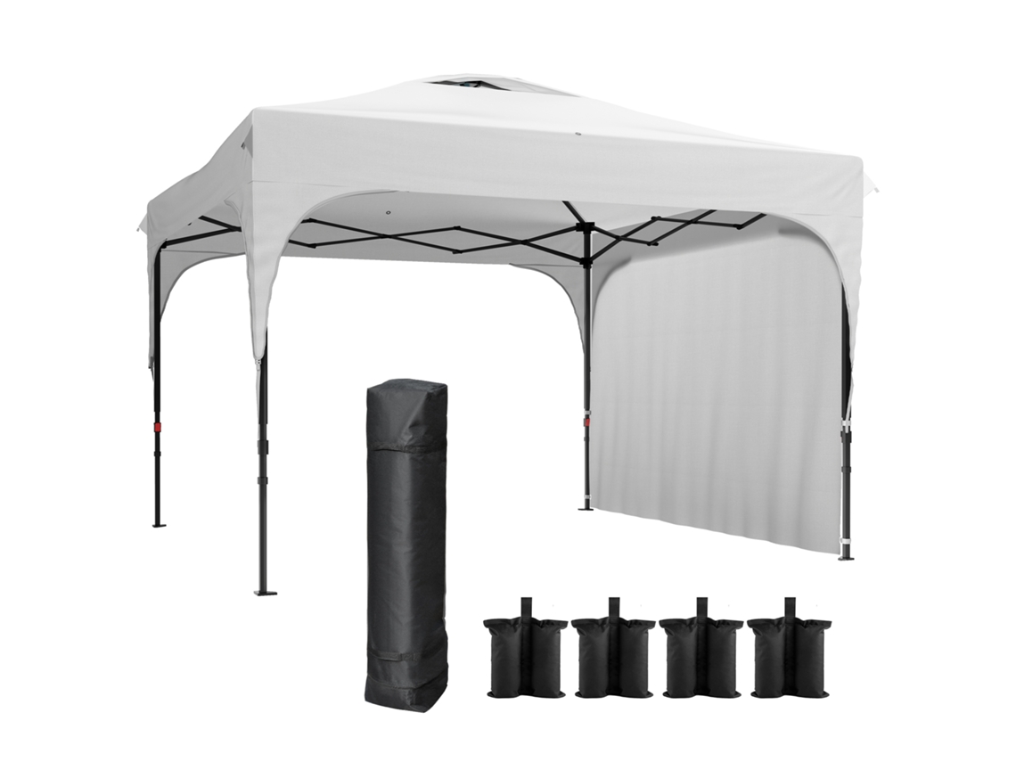 Gazebo jardim, altura ajustável, mosquiteiro, poliéster, metal, 357x357x310cm, cinza escuro