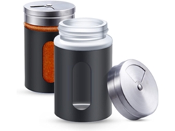 Conjunto Preto Com 2 Potes De Aço Inoxidável Para Especiarias 80 Ml, Com Visor Para Os Potes