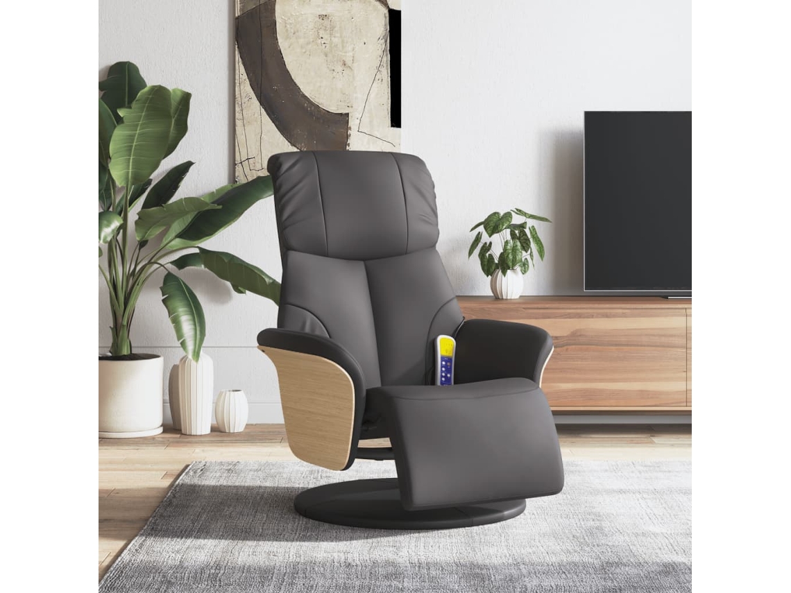Vidaxl Cadeira Massagens Reclinável C/apoio Pés Couro Artificial Cinza