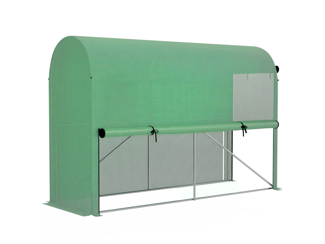 Estufa de Jardim Pe Lona 140g M² Reforçada, Estrutura Aço, Porta Zíper Interna Externa, Hortaliças Flores, 3x1x2m Verde