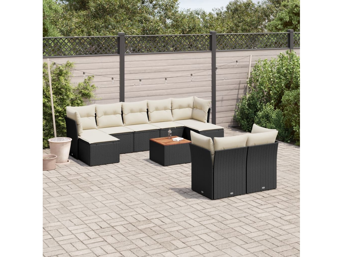 10 Pcs Conjunto Sofás De Jardim C/ Almofadões Vime Pe Preto Dkd Home Decor