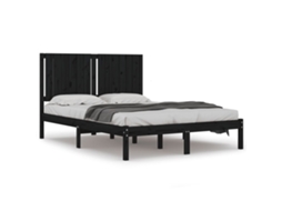 Estrutura de Cama 140x190 cm Madeira de Pinho Maciça Preto MAISON EXCLUSIVE
