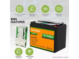 Bateria Recarregável Anvolan Lifepo4 De Ciclo Profundo 12v 50ah 5000 Ciclos De Vida Útil Com Bms Integrado Para Sistemas Solares