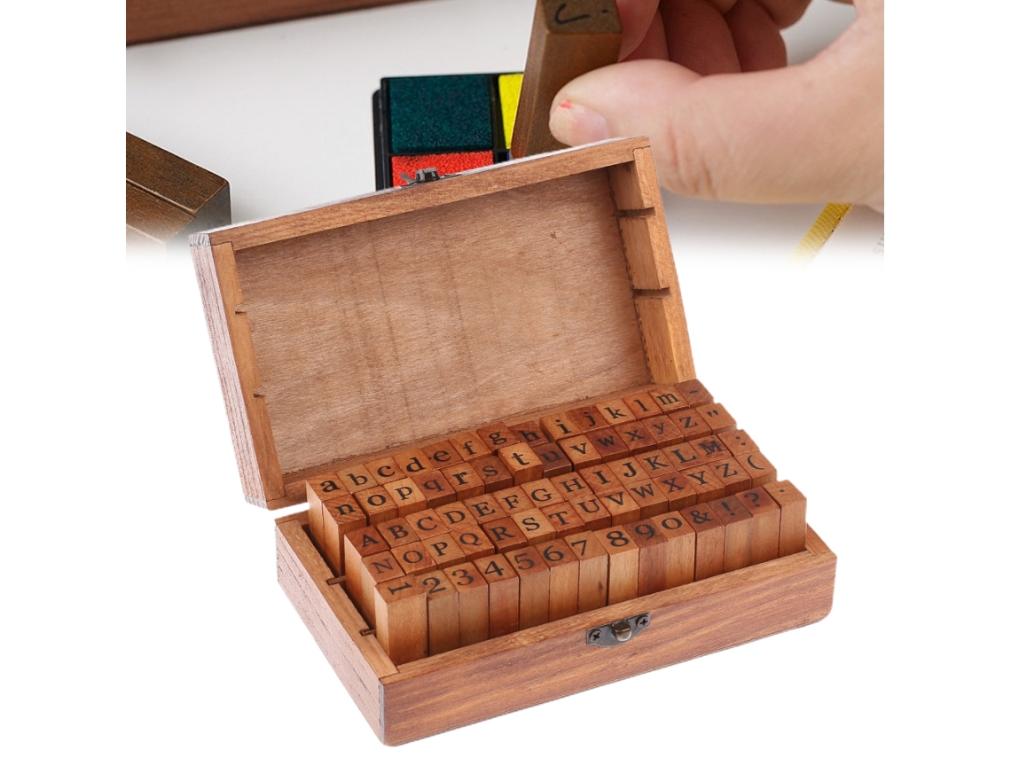 Primerox conjunto de Selos de Madeira Borracha Letras Números para Crianças Diy Educativo 70 Peças