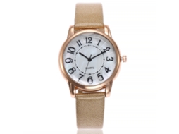 Relógio de Pulso Feminino de Quartzo com Pulseira de Couro Pu Estilo Simples Números Branco Leite