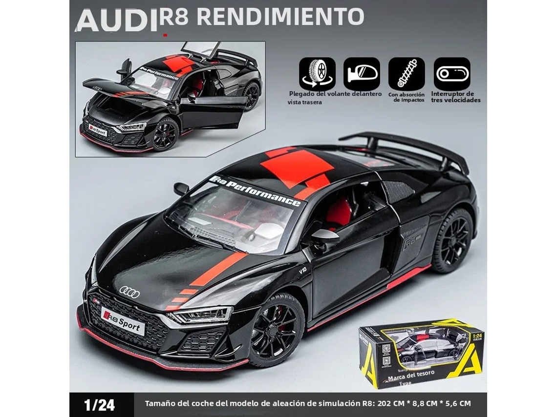 (preto) Miniatura De Supercarro Audi R8 V10 Em Escala 1:24, Fundida Em Metal, Com Efeitos Sonoros E Luminosos.