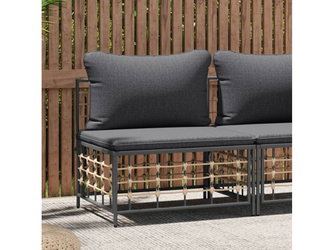 Vidaxl Sofá De Centro P/ Jardim Com Almofadões Cinzento-escuro Vime Pe