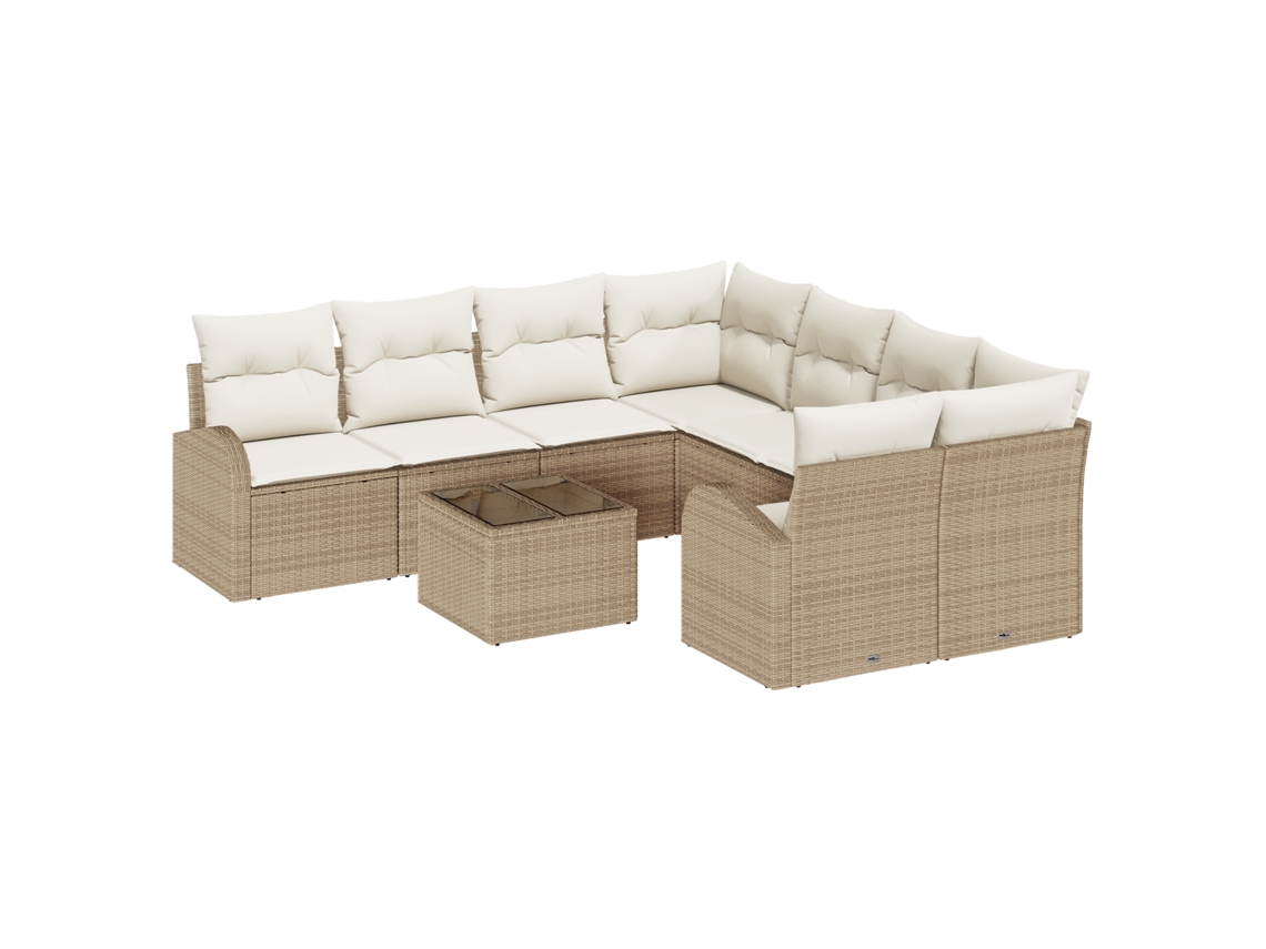 Conjunto 9 Conjunto De Sofá De Jardim Vidaxl Bege Vime Pe (234 X 234 X 85 Cm)