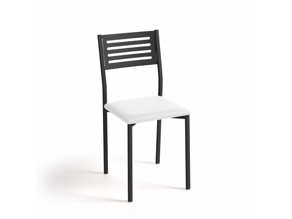 Cadeira de Cozinha Kati Preta 38x86x47cm Couro Sintético Branco FANMUEBLES