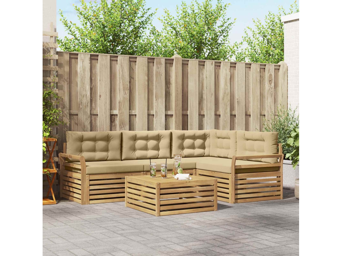 Vidaxl Conjunto De Sofás Para Exterior 5 Unid. Branco E Bege Poliéster