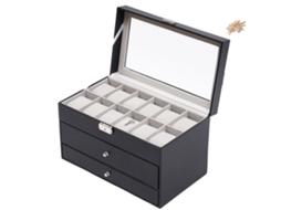 Caixa De Jóias 3 Camadas 33,7x19,4x20,5cm 18 Compartimentos Preto