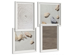 Composição De Quadros Texturas Naturais Madeira Pedras Espelharte (4 Peças)