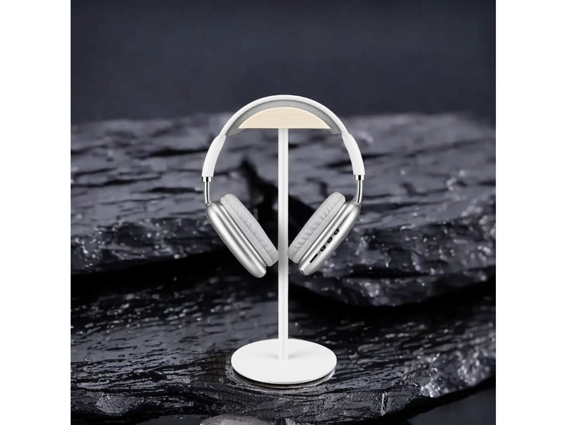 Suporte Para Headphone,base Sólida, Design Nogueira + Alumínio, Universal Over-ear Branco