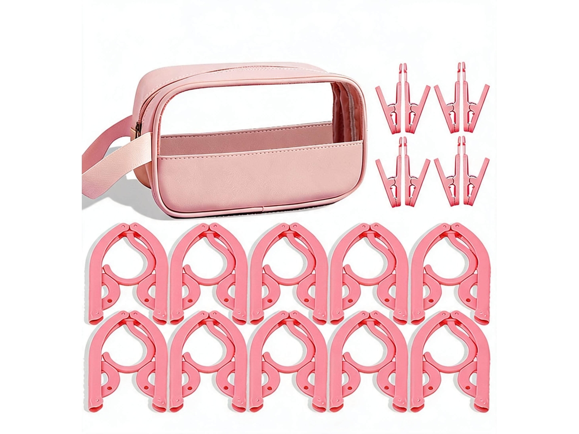 Conjunto Cabides Eifson Dobráveis Viagem 10 Cabides Com 8 Pregadores + Bolsa (rosa)