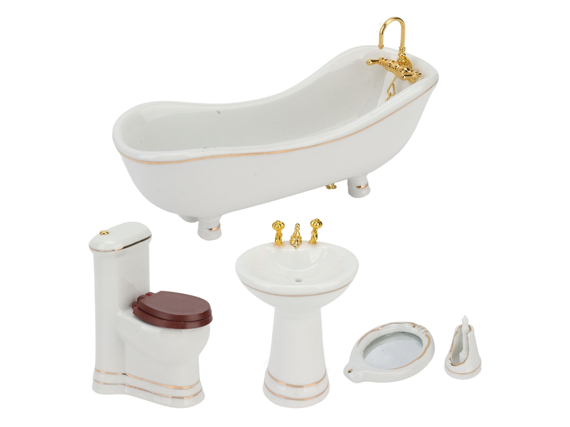 Conjunto De Banheiro Para Casa De Bonecas 1:12 Móveis Miniatura Porcelana Acessórios