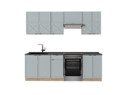 Cozinha Fame Line, 240cm, Pt Antracite, Azul Claro Cinza/chêne Força De Ouro, Chêne De Força Dourado, Vicco