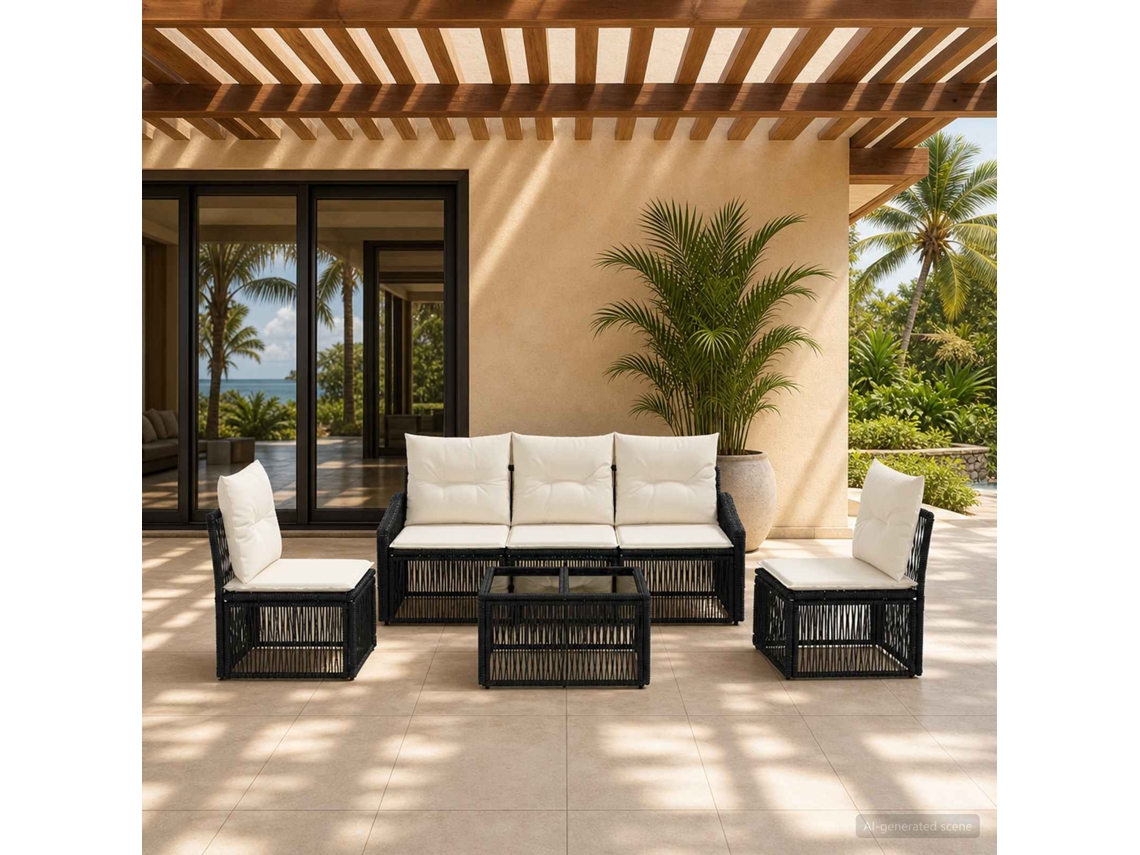Vidaxl Conjunto De Sofá De Jardim 6 Pcs Preto Vime Pe