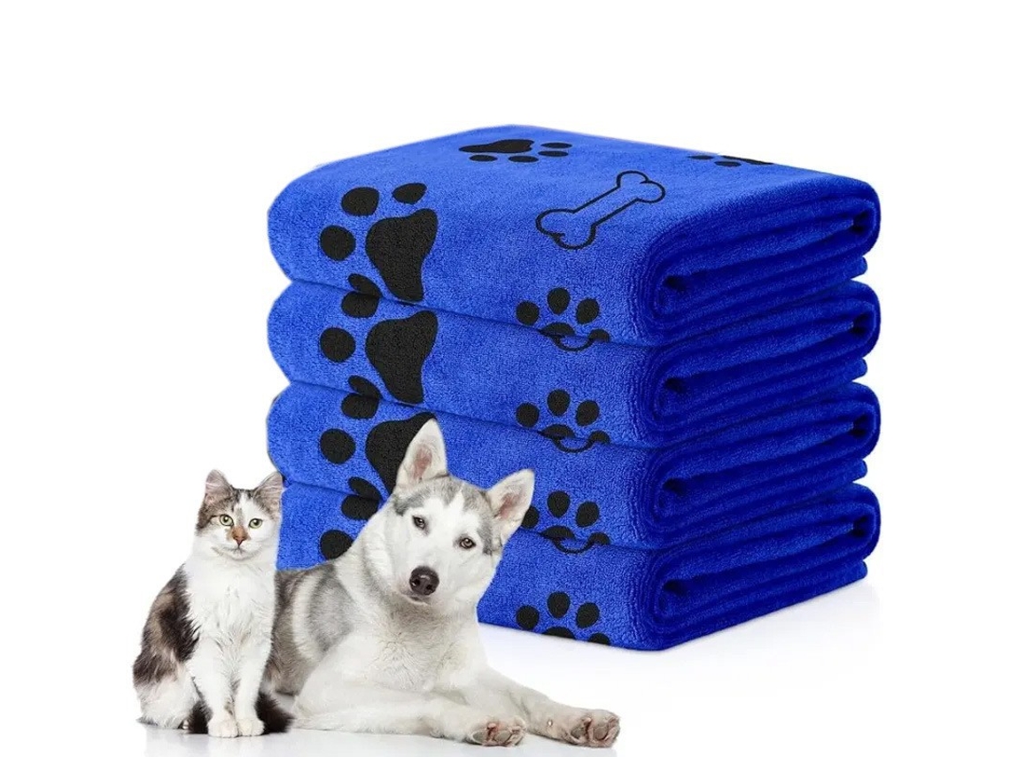 Conjunto de Toalhas para Cães, Feitas de Microfibra, de Secagem Rápida e Absorventes, 4 Peças, 40 X 24 Polegadas, Azul. PANOONA