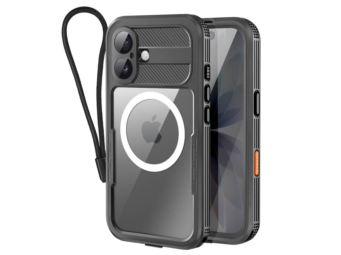 Shellbox Capa Impermeável Integral Para Iphone 17 Magsafe À Prova De Choques Com Alça De Mão Preto